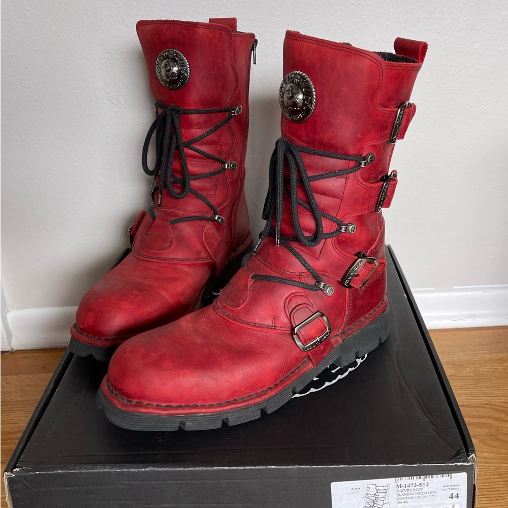 New Rock **Custom** Red Strap Zipper Lace up Boots